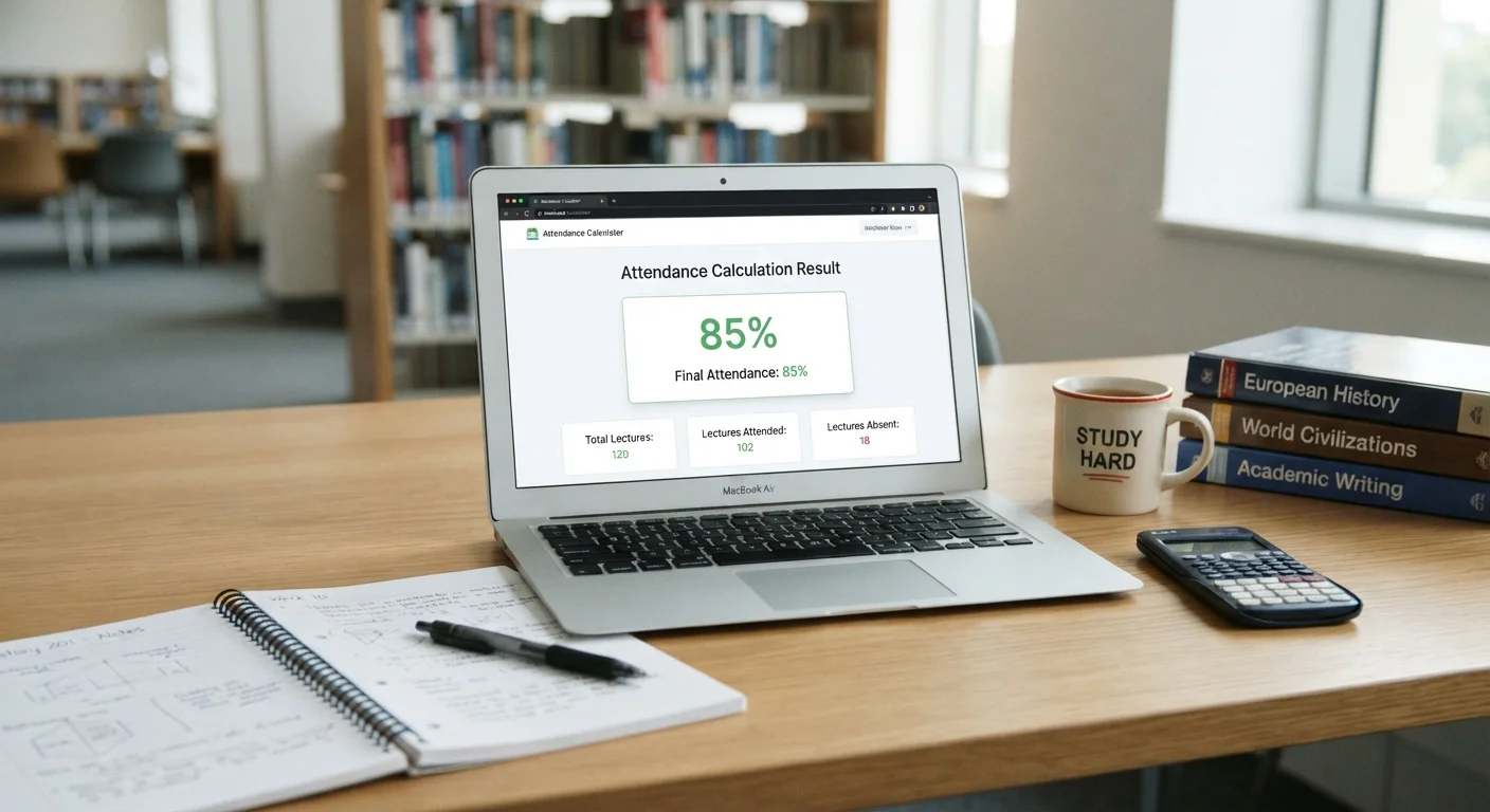 Attendance Calculator result showing attendance percentage