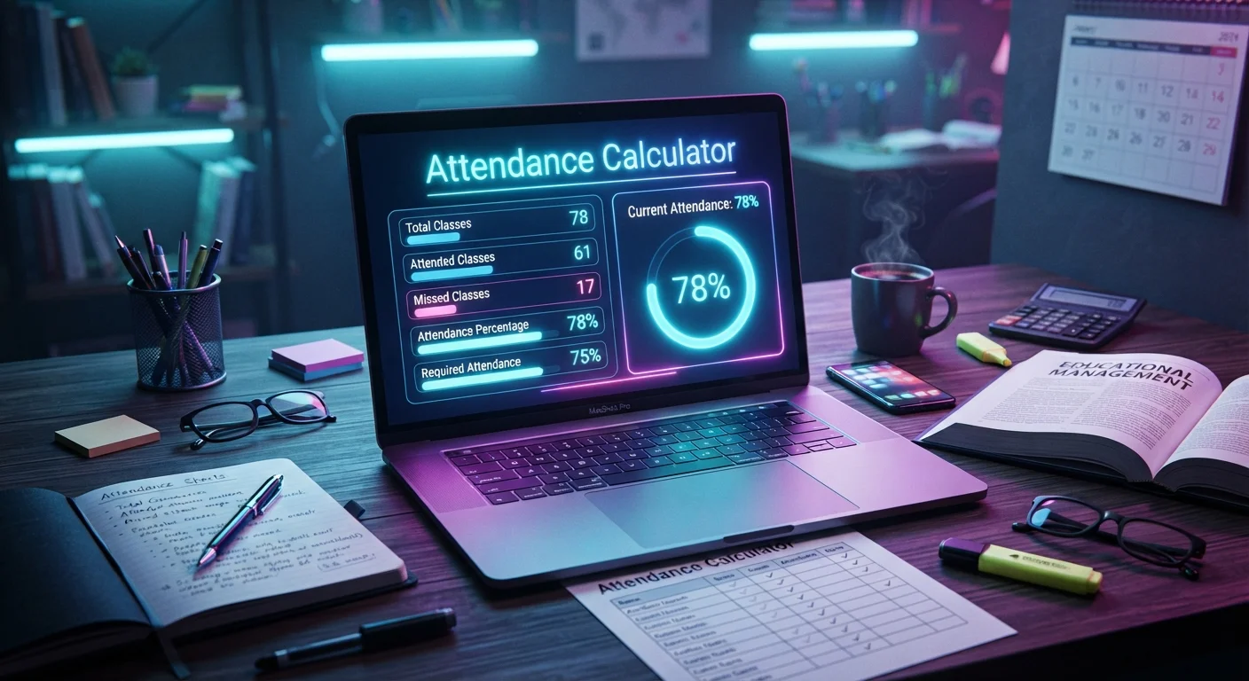 Attendance percentage calculation showing total attended and missed classes