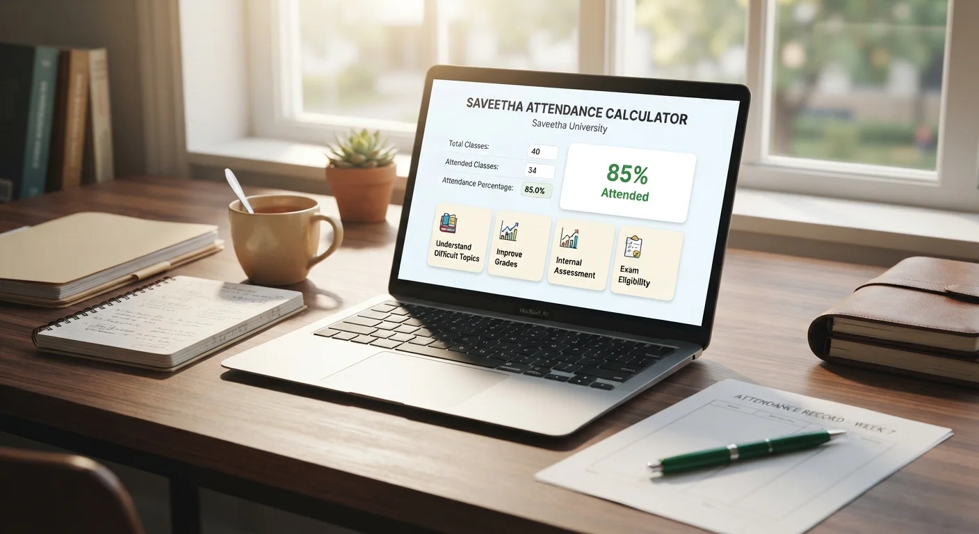 Saveetha Attendance Calculator showing attendance percentage